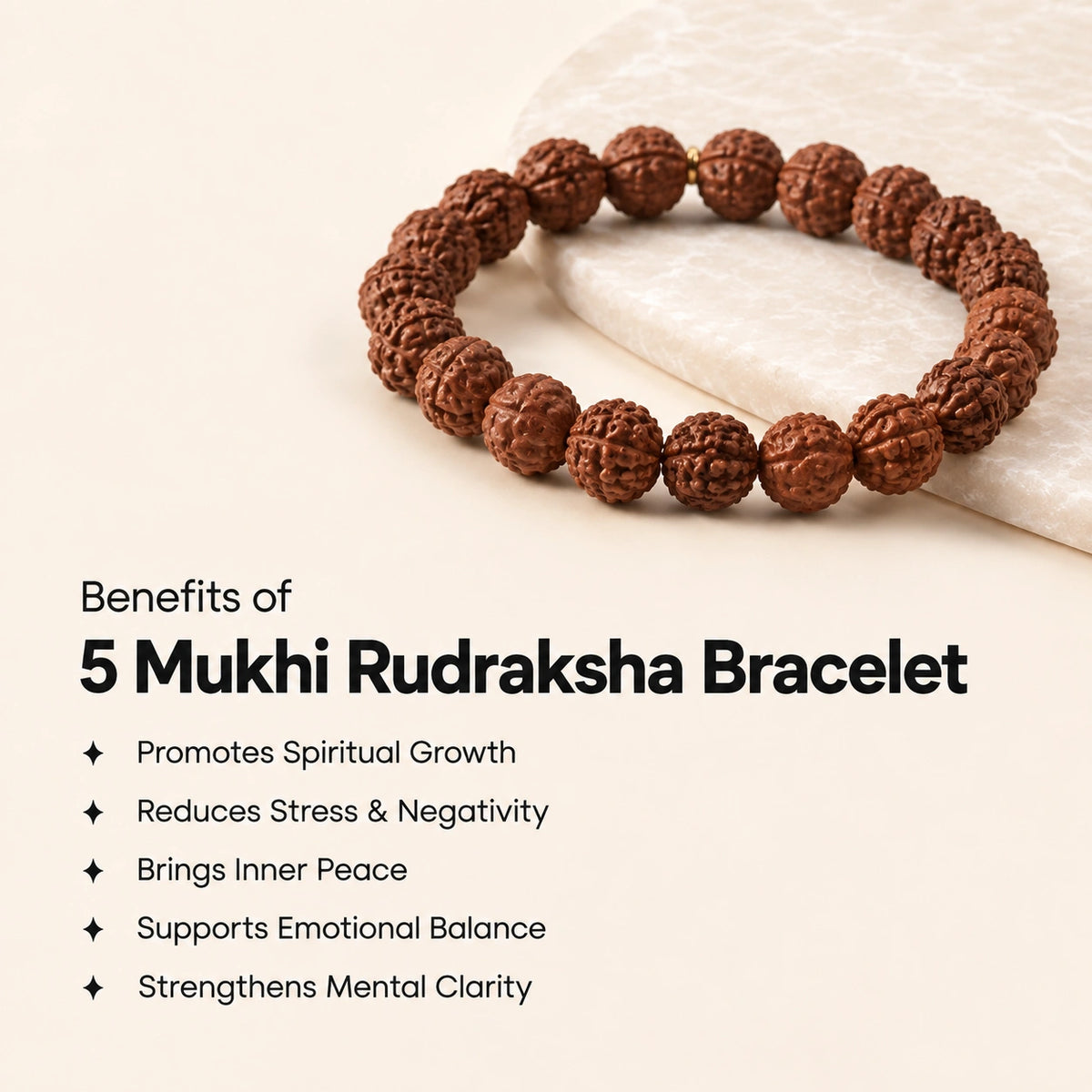 5 Mukhi Rudraksha Bracelet - Peace, Focus & Protection