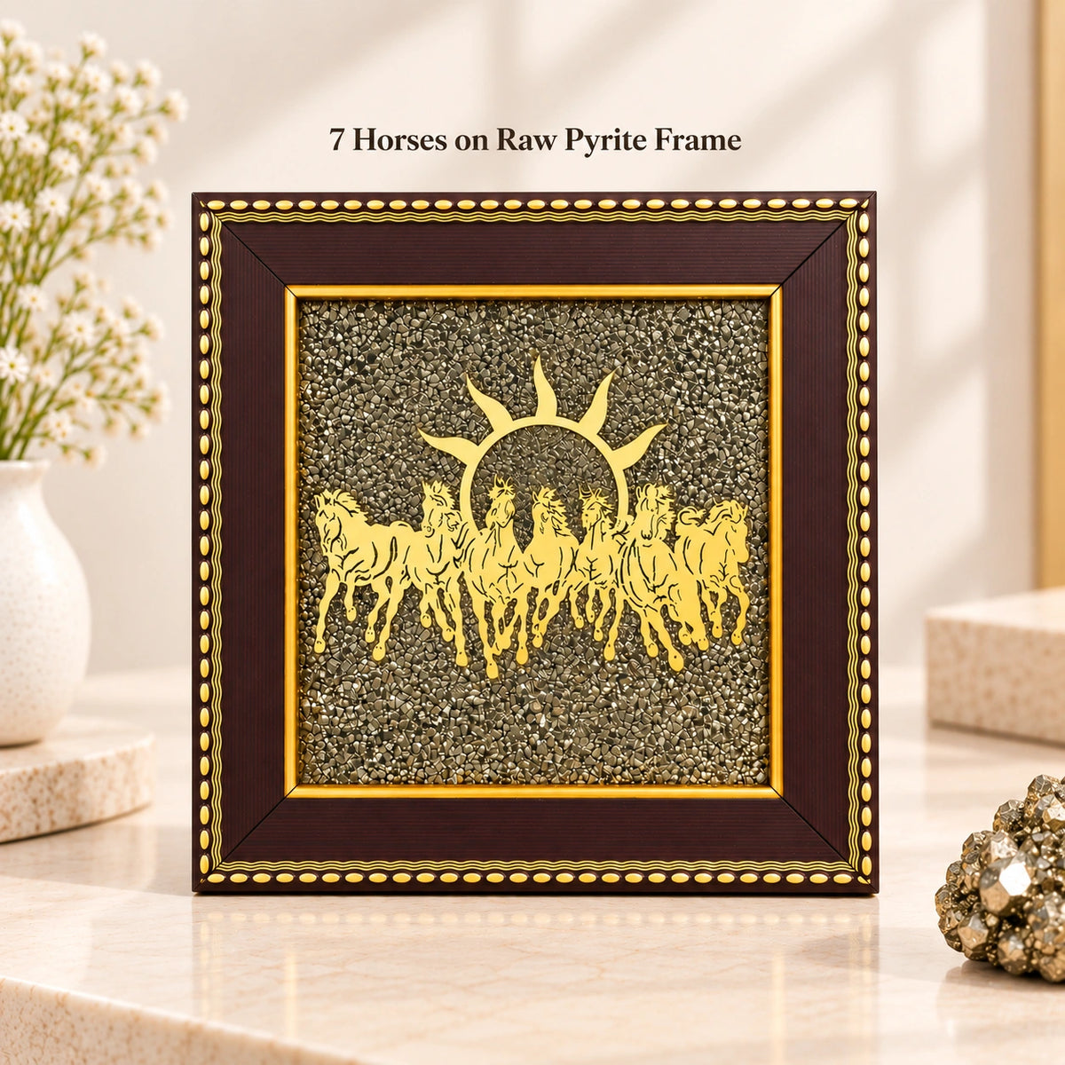 7 Horses Raw Pyrite Frame - For Money & Wealth