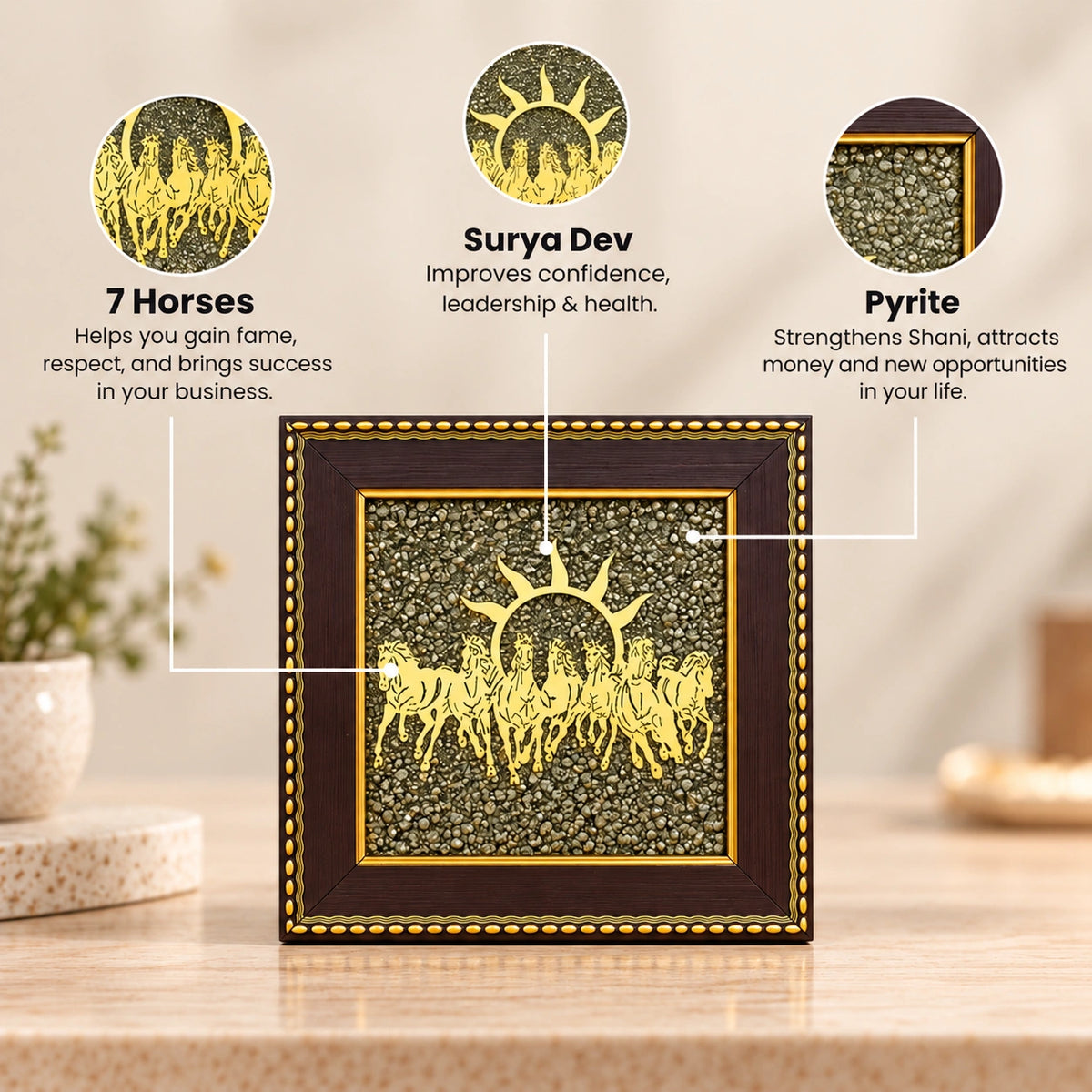 7 Horses Raw Pyrite Frame - For Money & Wealth