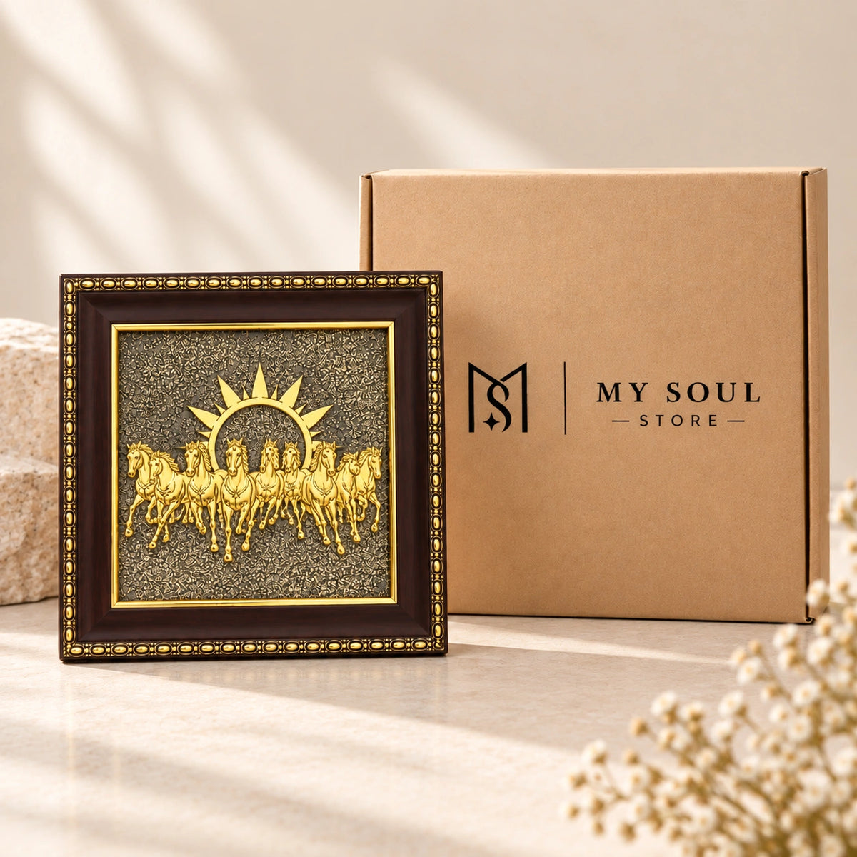 7 Horses Raw Pyrite Frame - For Money & Wealth