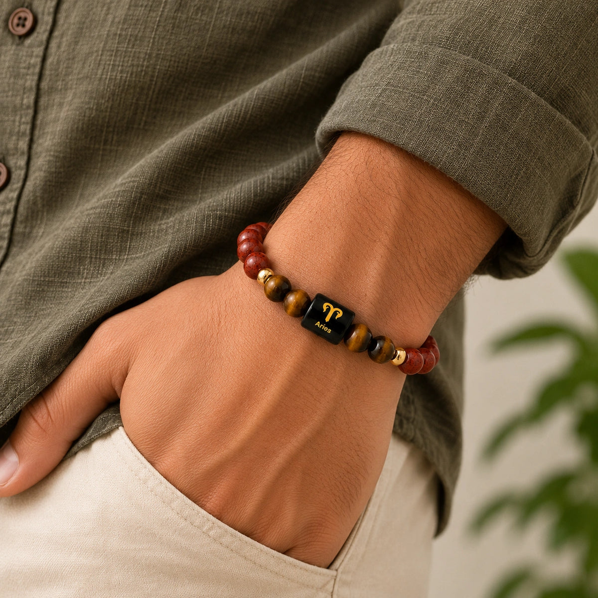 Aries (मेष राशि) Zodiac Bracelet - Red Jasper & Tiger Eye
