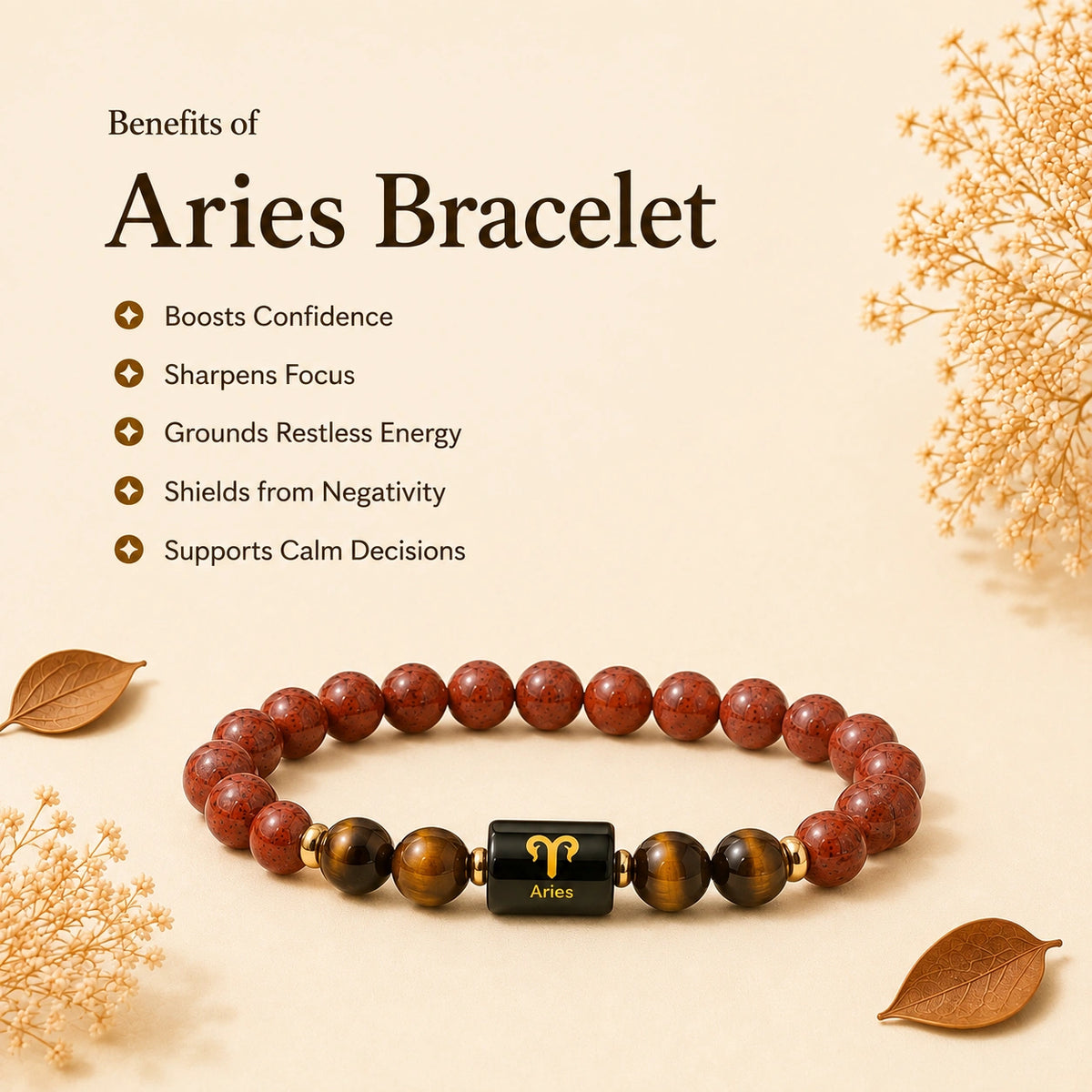 Aries (मेष राशि) Zodiac Bracelet - Red Jasper & Tiger Eye