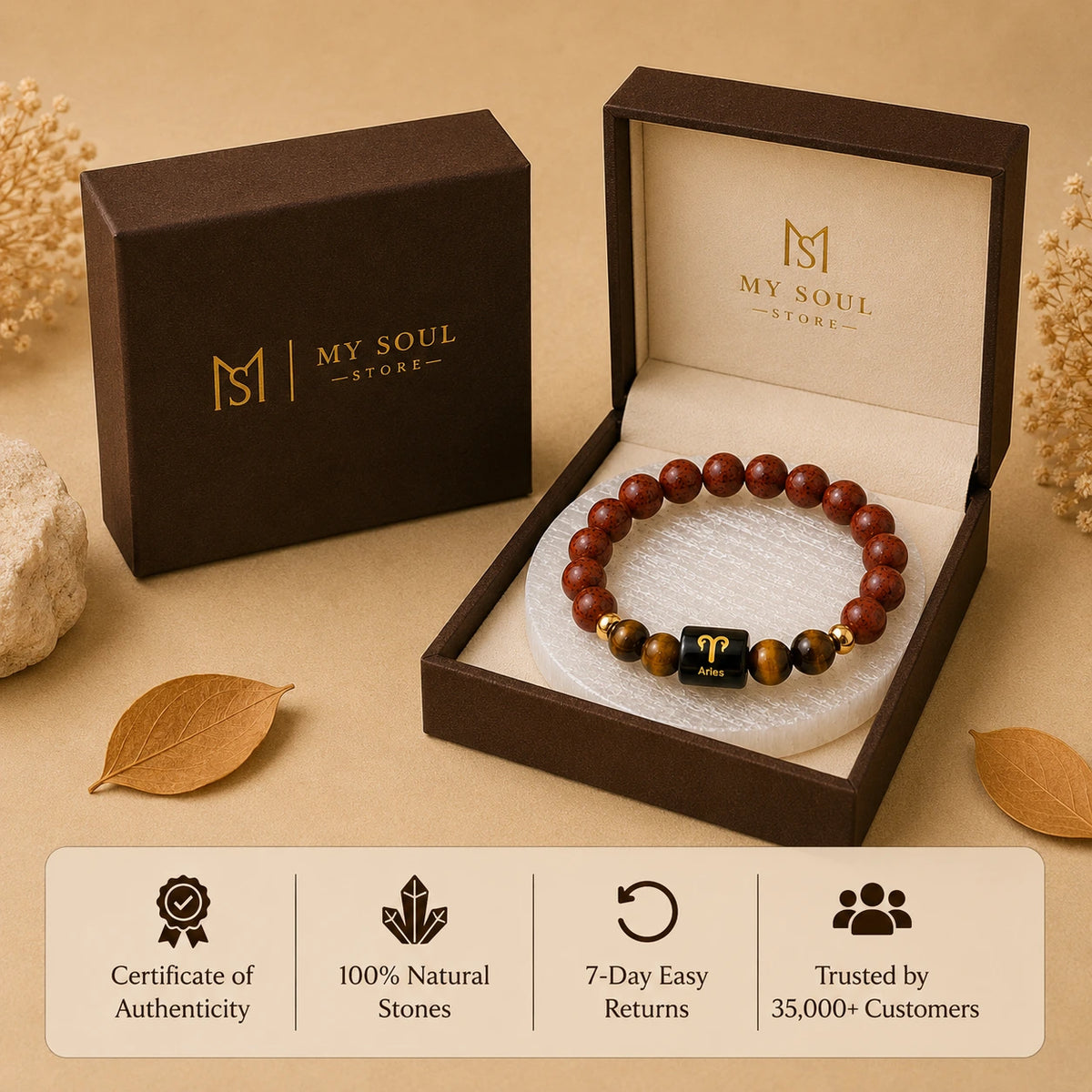 Aries (मेष राशि) Zodiac Bracelet - Red Jasper & Tiger Eye