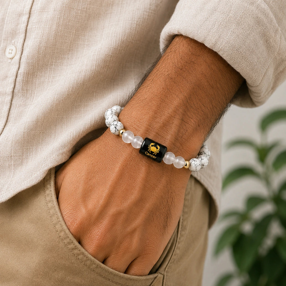 Cancer (कर्क राशि) Zodiac Bracelet - Howlite & Clear Quartz