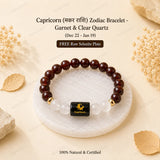 Capricorn (मकर राशि) Zodiac Bracelet - Garnet & Clear Quartz