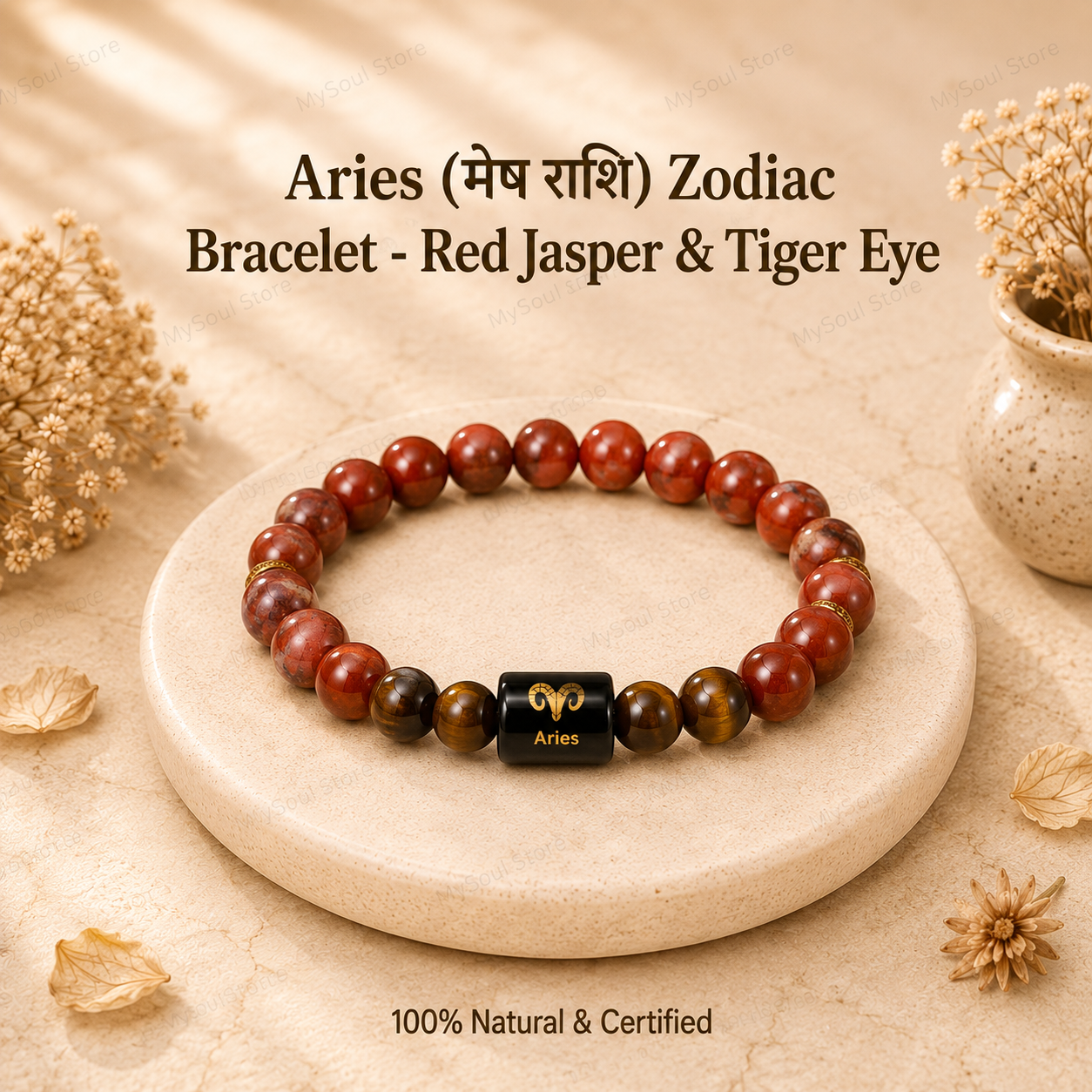 Aries (मेष राशि) Zodiac Bracelet - Red Jasper & Tiger Eye