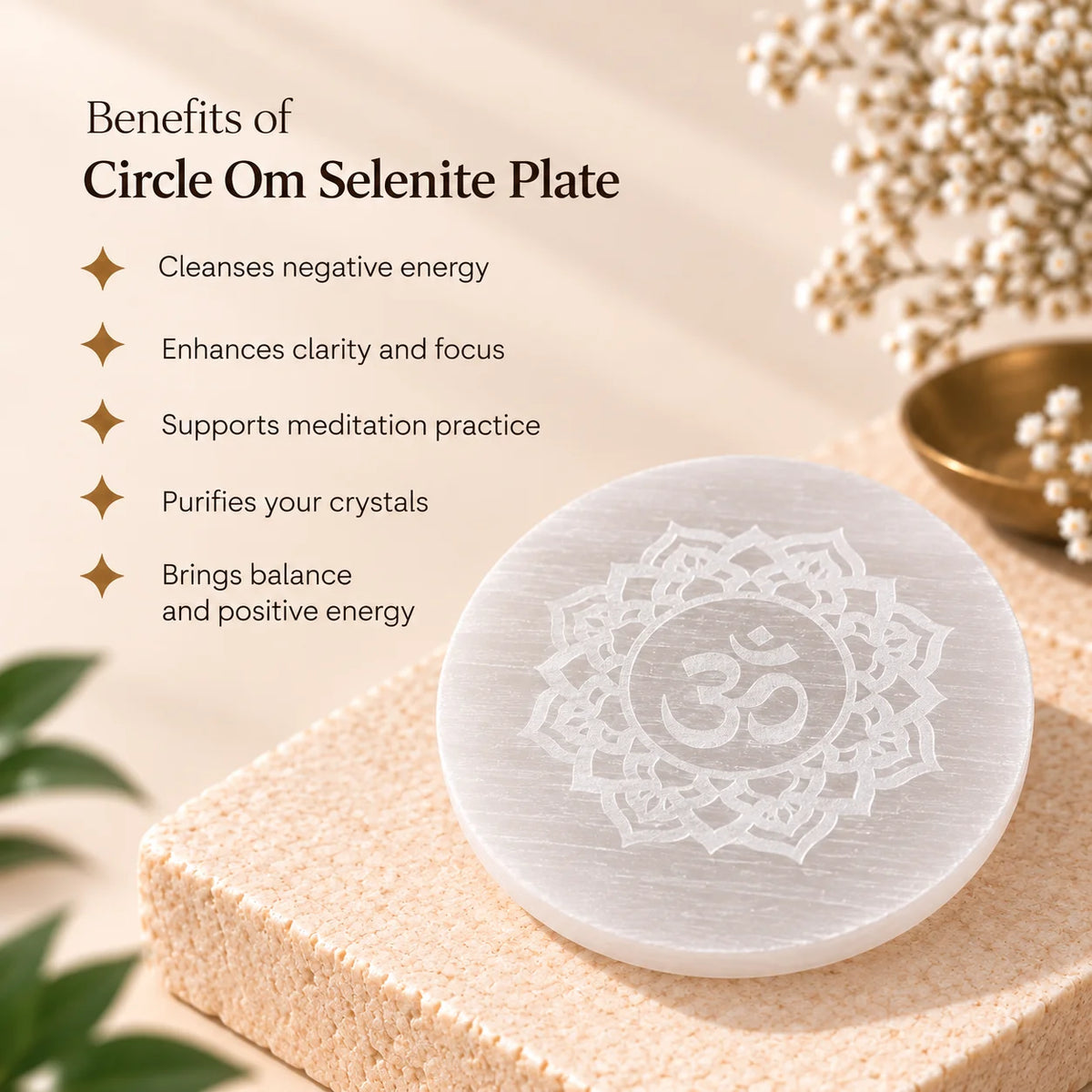 Circle Om Selenite Plate