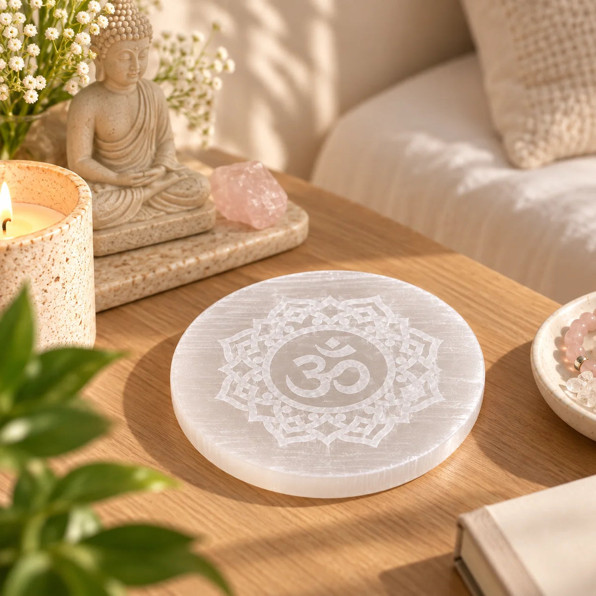 Circle Om Selenite Plate