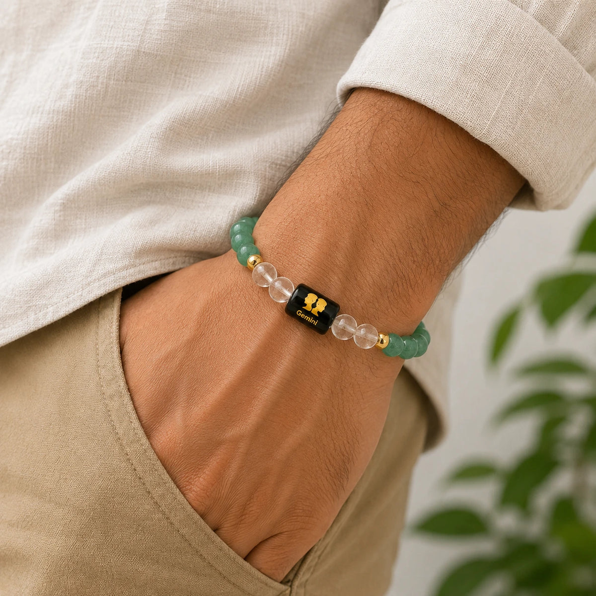 Gemini (मिथुन राशि) Zodiac Bracelet - Green Aventurine & Clear Quartz