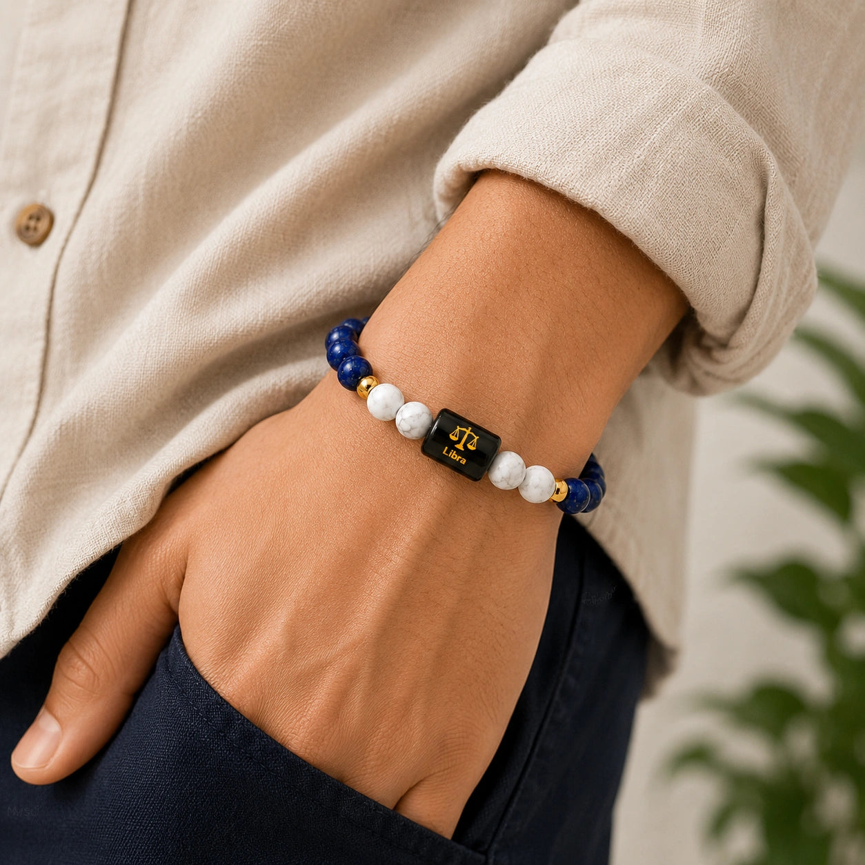 Libra (तुला राशि) Zodiac Bracelet - Lapis Lazuli & Howlite