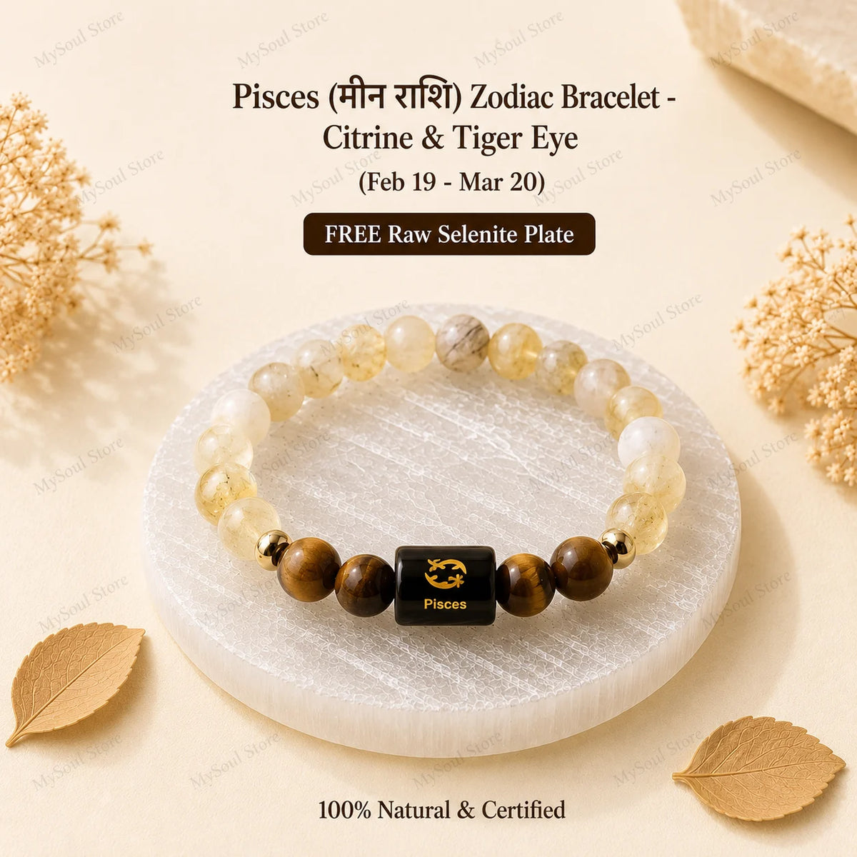 Pisces (मीन राशि) Zodiac Bracelet - Citrine & Tiger Eye
