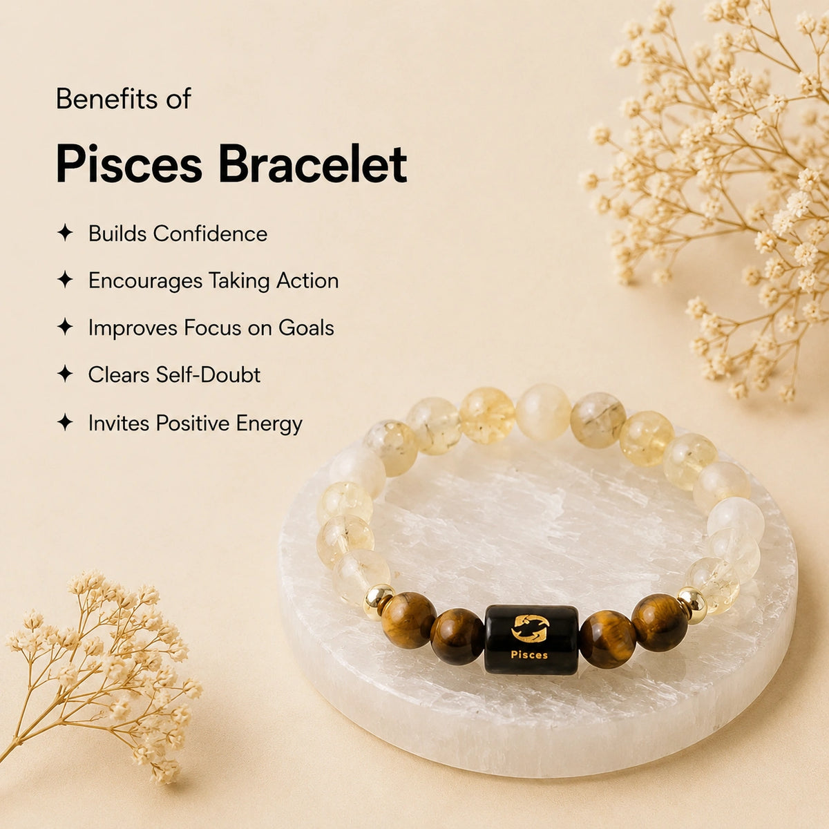 Pisces (मीन राशि) Zodiac Bracelet - Citrine & Tiger Eye