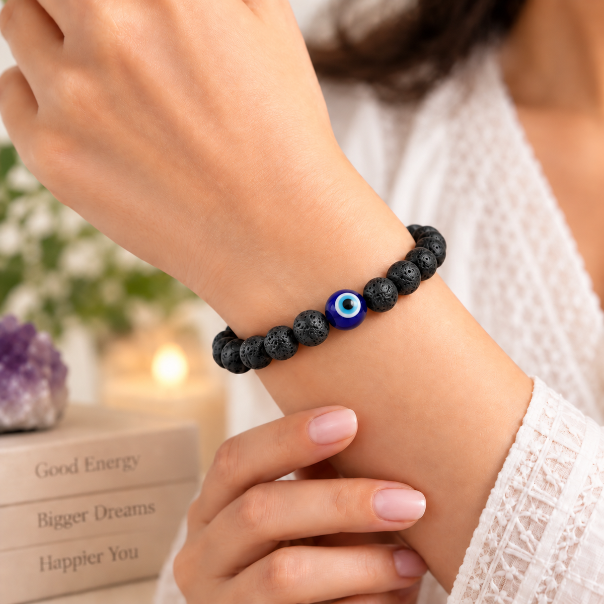Evil Eye Lava Stone Bracelet - Nazar Protection & Energy Healing
