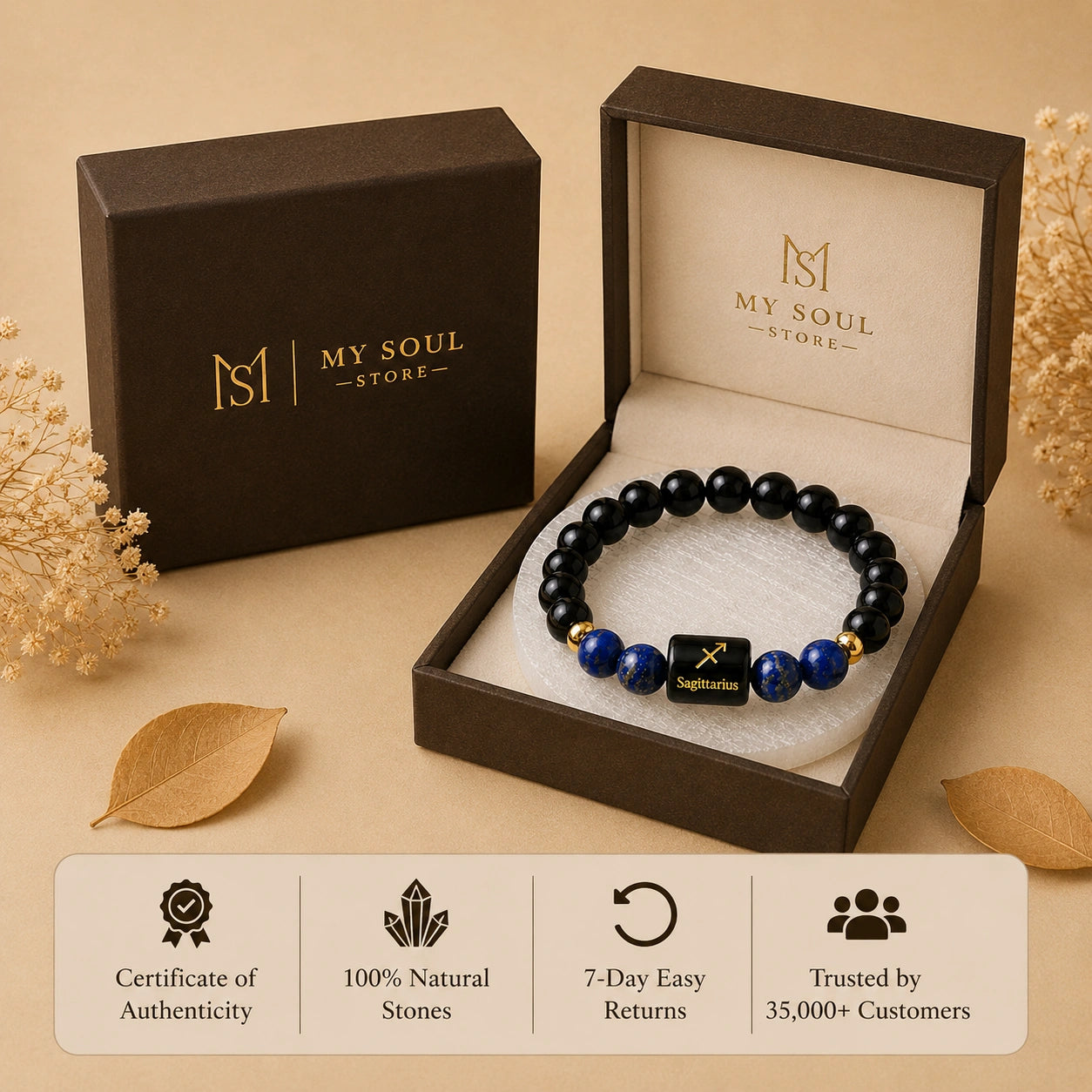 Sagittarius (धनु राशि) Zodiac Bracelet - Black Obsidian & Lapis Lazuli