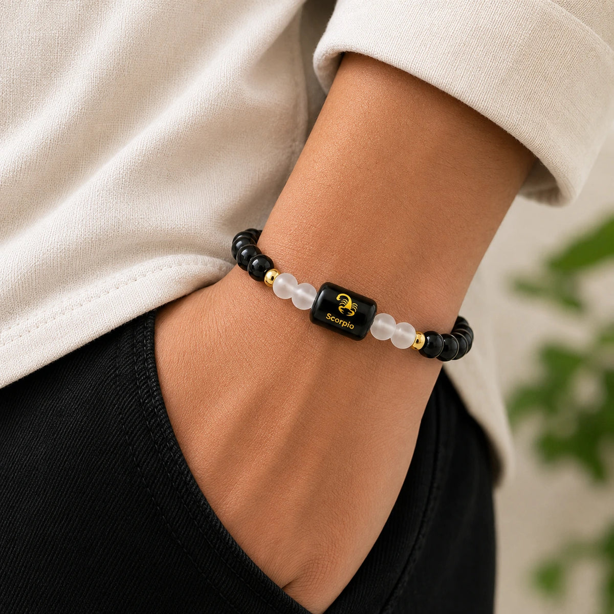Scorpio (वृश्चिक राशि) Zodiac Bracelet - Black Obsidian & Clear Quartz