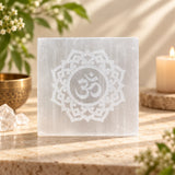 Square Om Selenite Plate