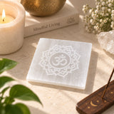 Square Om Selenite Plate
