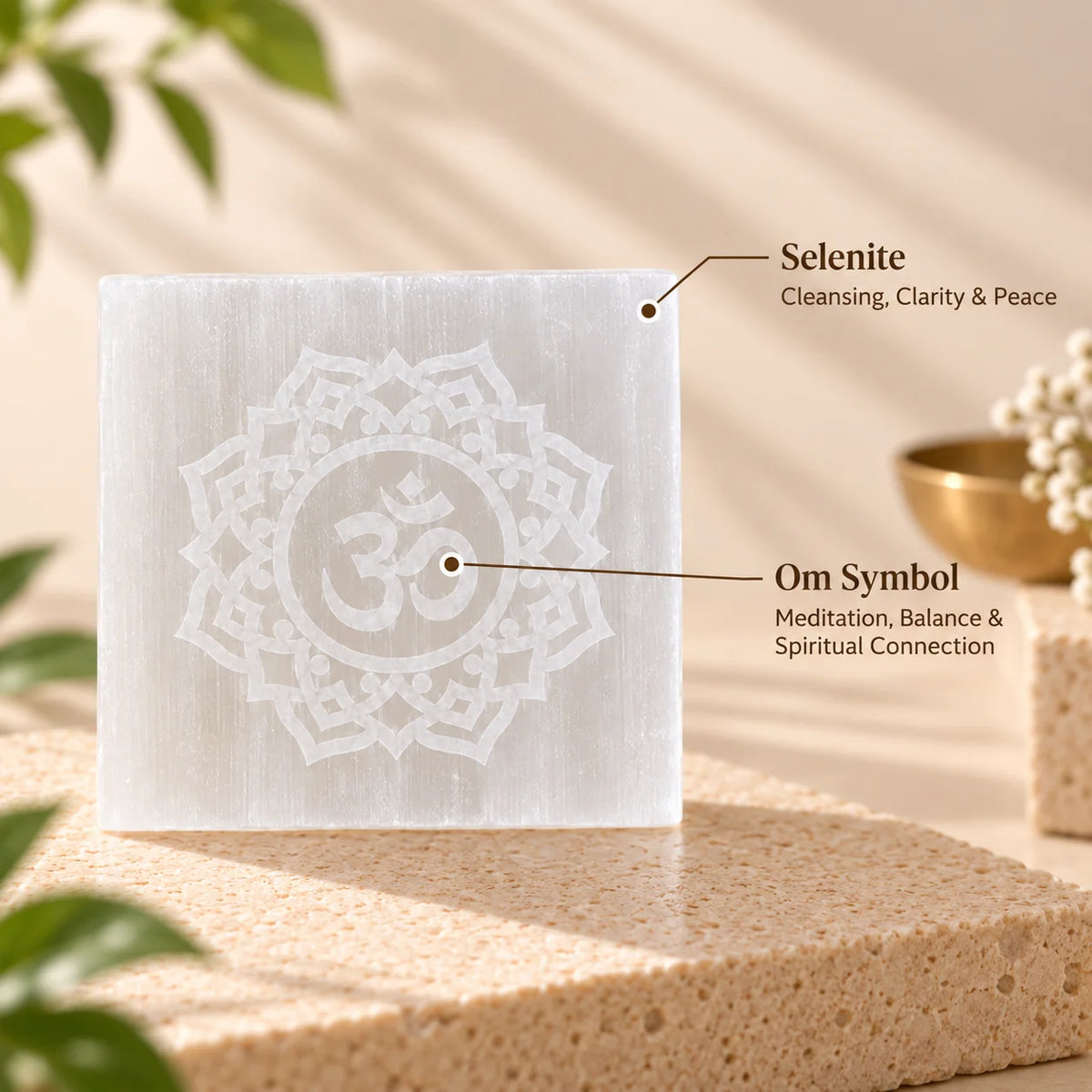 Square Om Selenite Plate