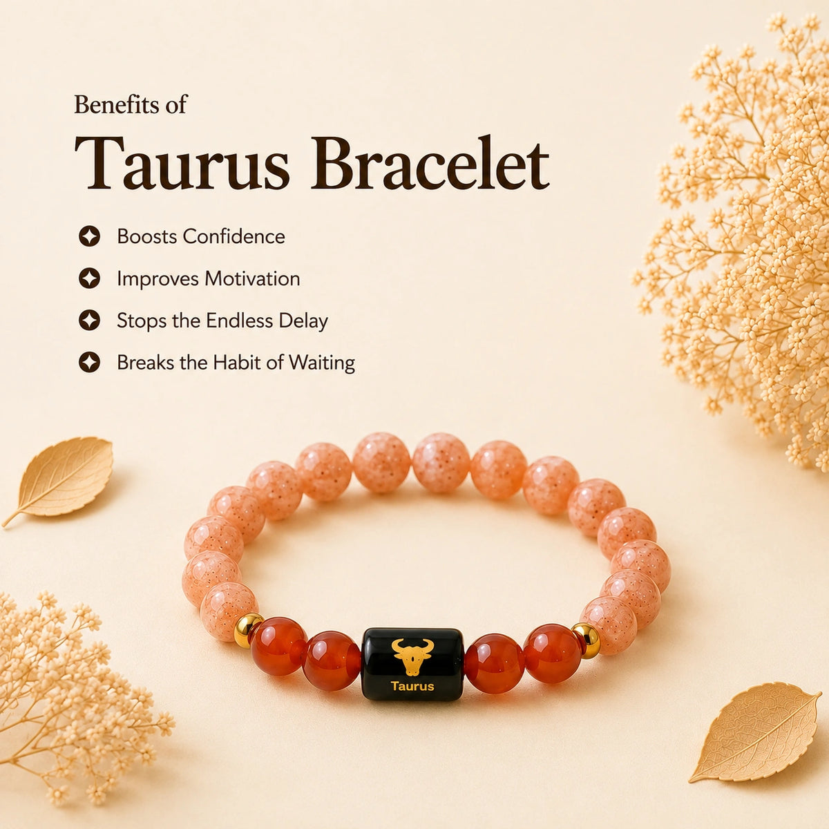 Taurus (वृषभ राशि) Zodiac Bracelet - Sunstone & Carnelian