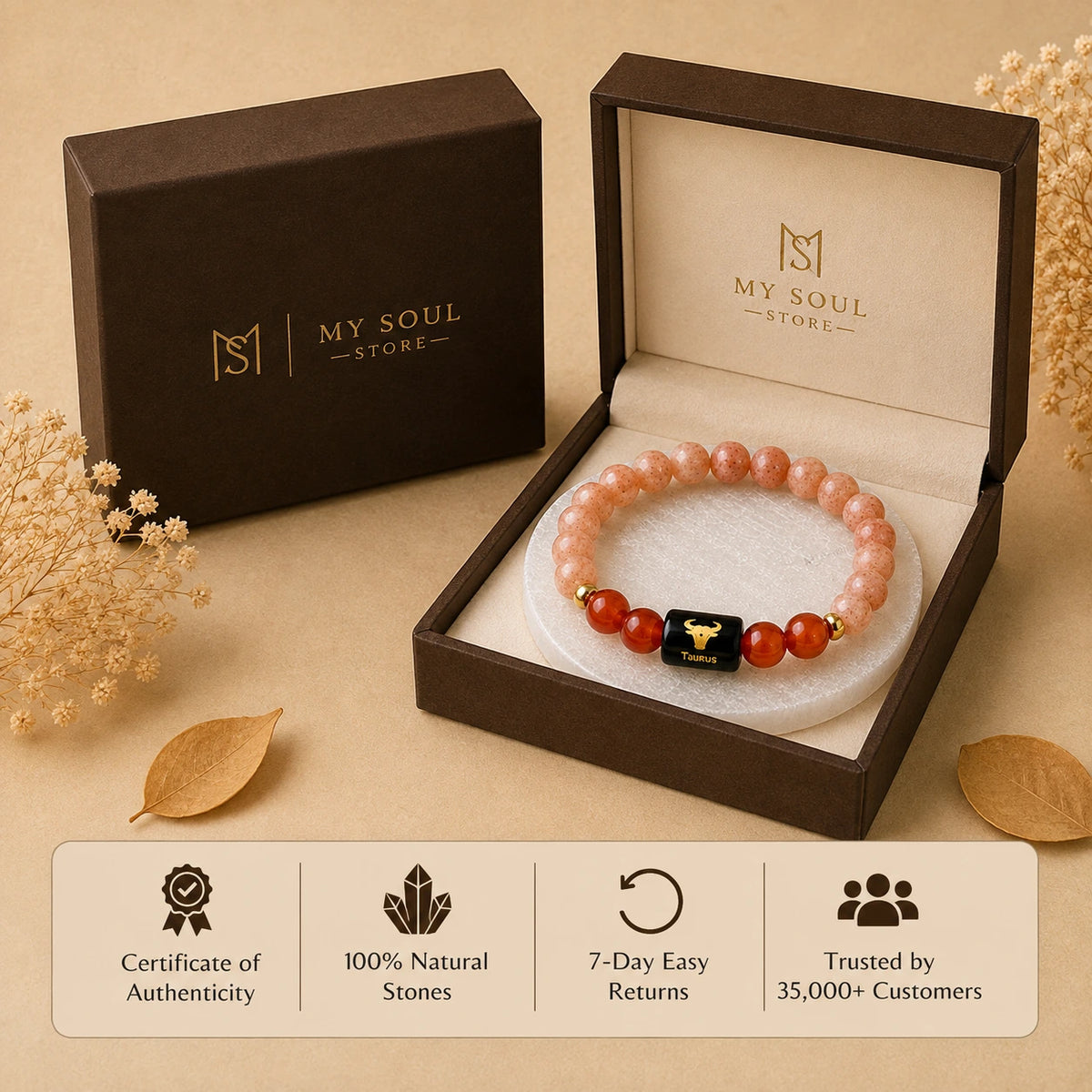 Taurus (वृषभ राशि) Zodiac Bracelet - Sunstone & Carnelian