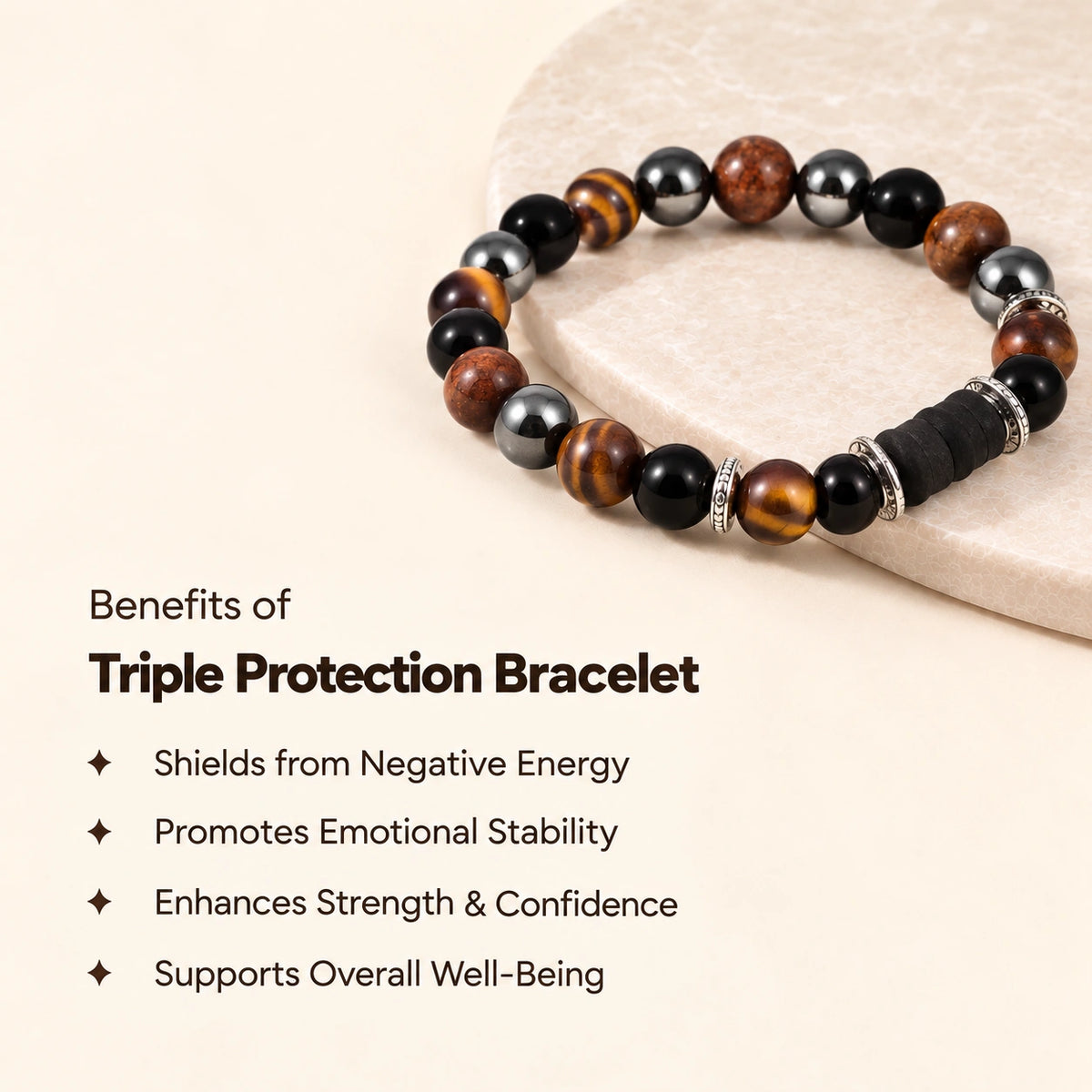 Triple Protection Healing Bracelet With Damru 8mm