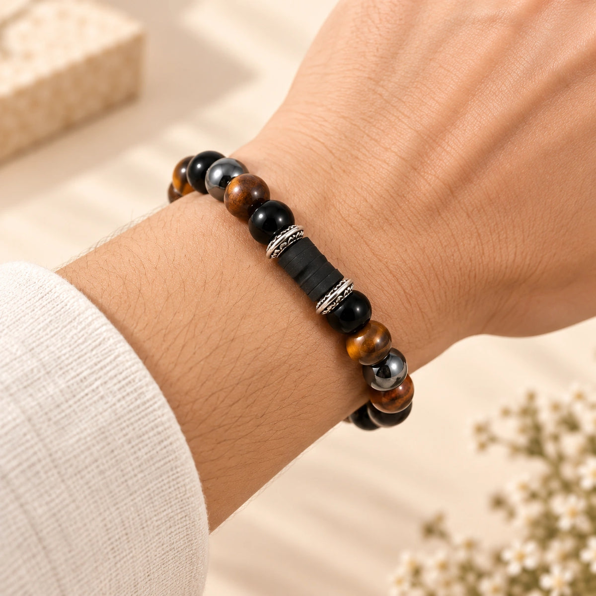 Triple Protection Healing Bracelet With Damru 8mm