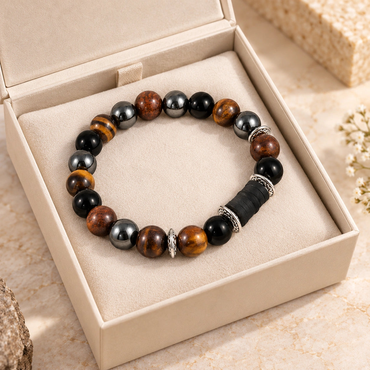Triple Protection Healing Bracelet With Damru 8mm