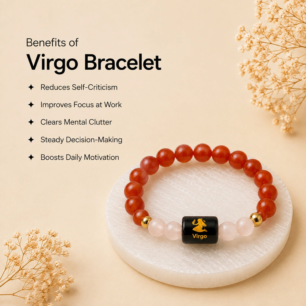Virgo (कन्या राशि) Zodiac Bracelet - Carnelian & Clear Quartz