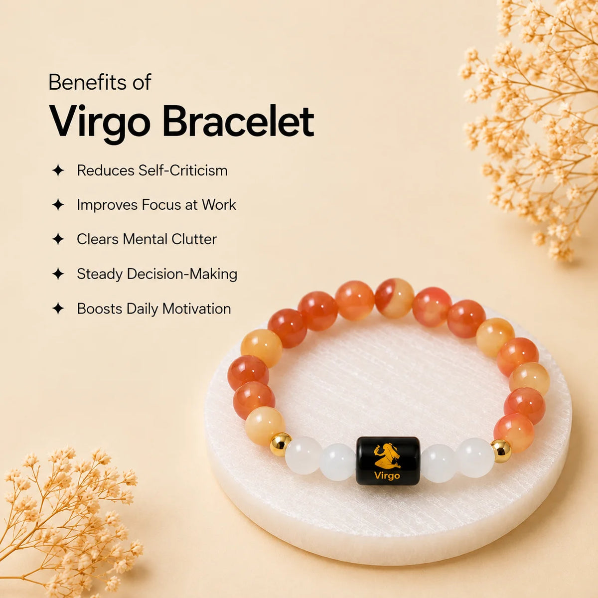 Virgo (कन्या राशि) Zodiac Bracelet - Carnelian & Clear Quartz